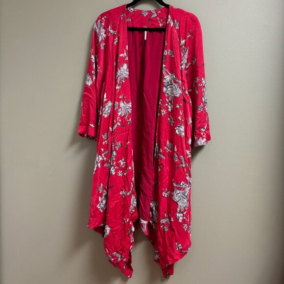 Free People Womens Kimono Size S Asymmetric Fairy Boho Oversize Midi Artsy Flowy - Picture 1 of 14
